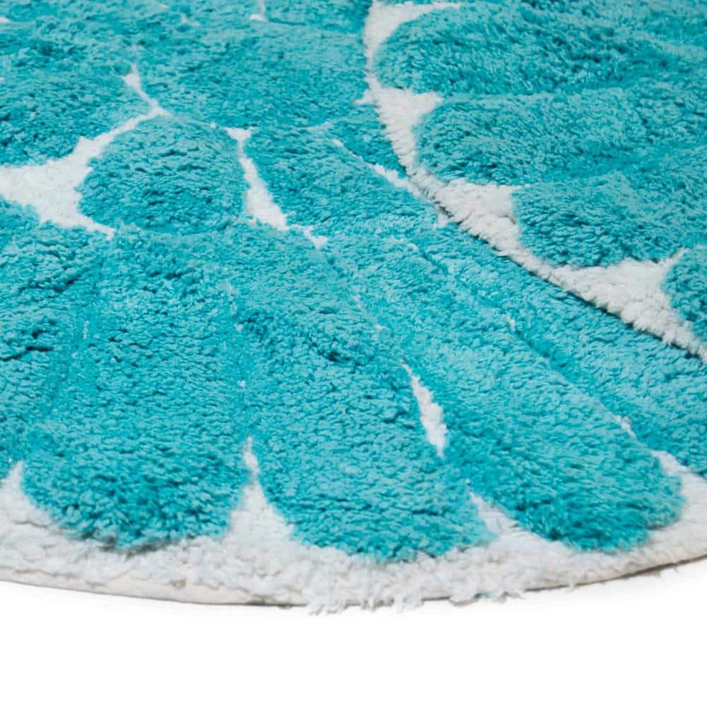 2pc Bursting Flower Bath Rug Set Aqua - Chesapeake Merchandising: Cotton Tufted, Machine Washable, Non-Slip Backing