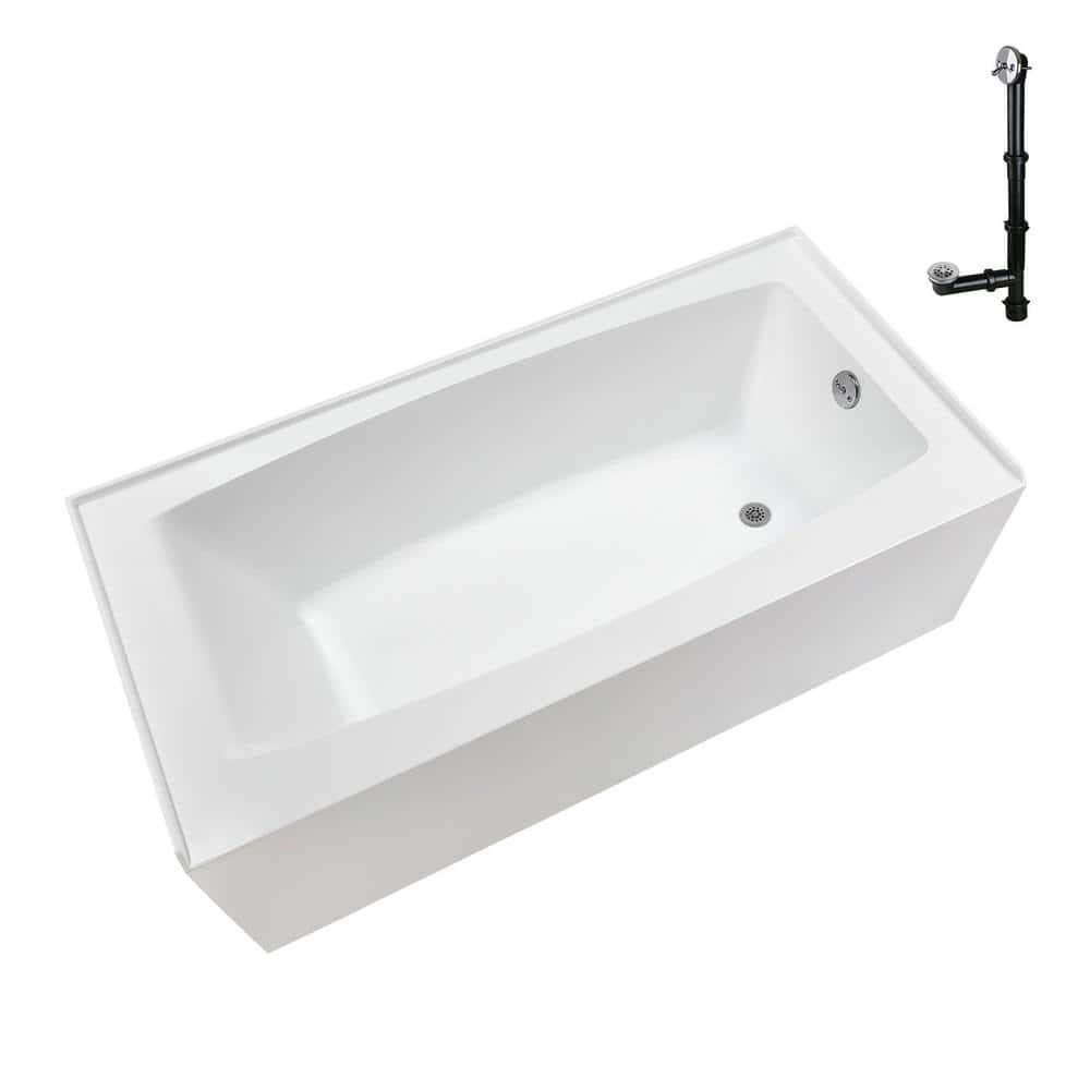 Streamline 60 in. x 30 in. Acrylic Right-Hand Drain Alcove Bathtub in Glossy White With External Drain