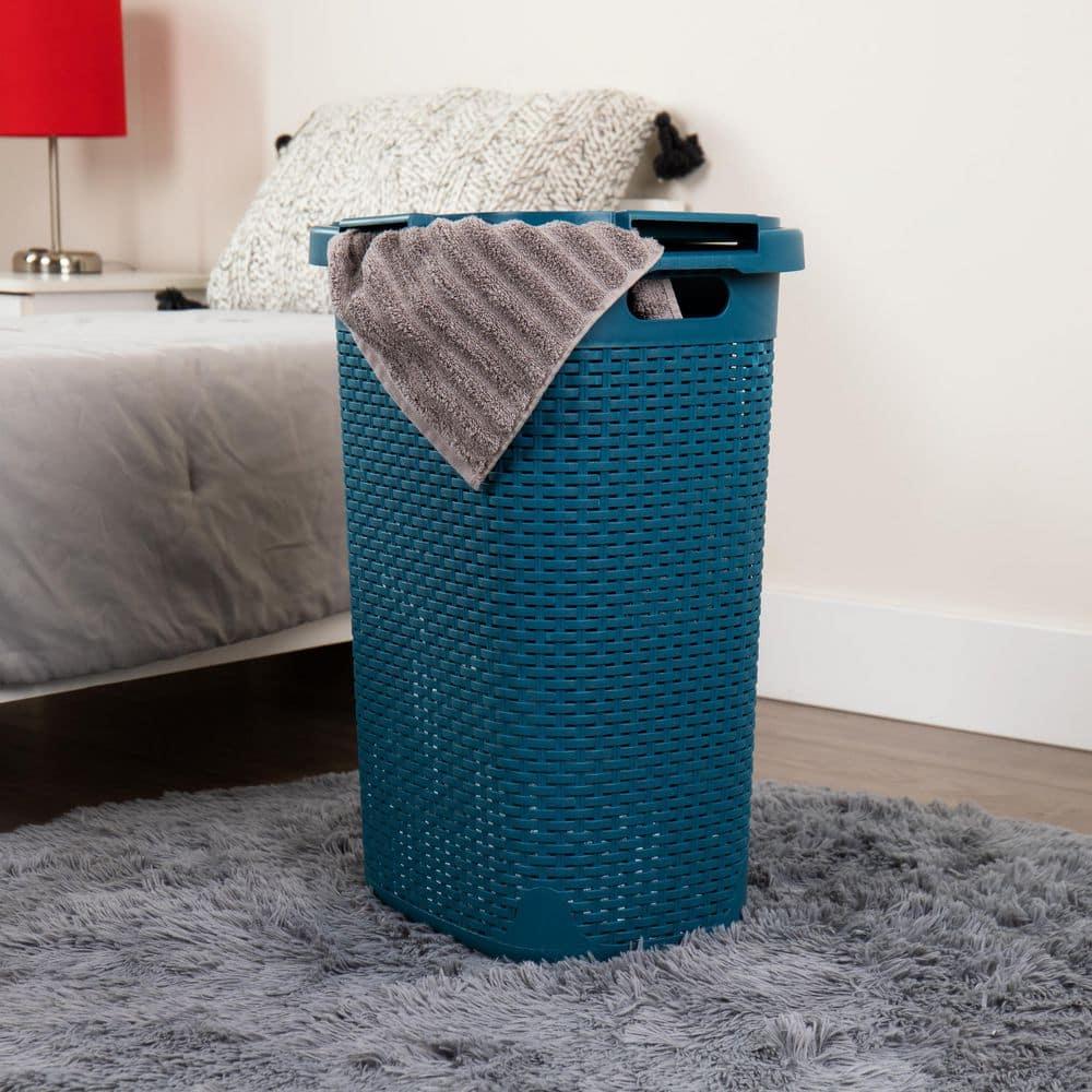 Mind Reader Mind Reader 60L Slim Laundry Hamper, Clothes Basket, Lid, Wicker Style, Plastic
