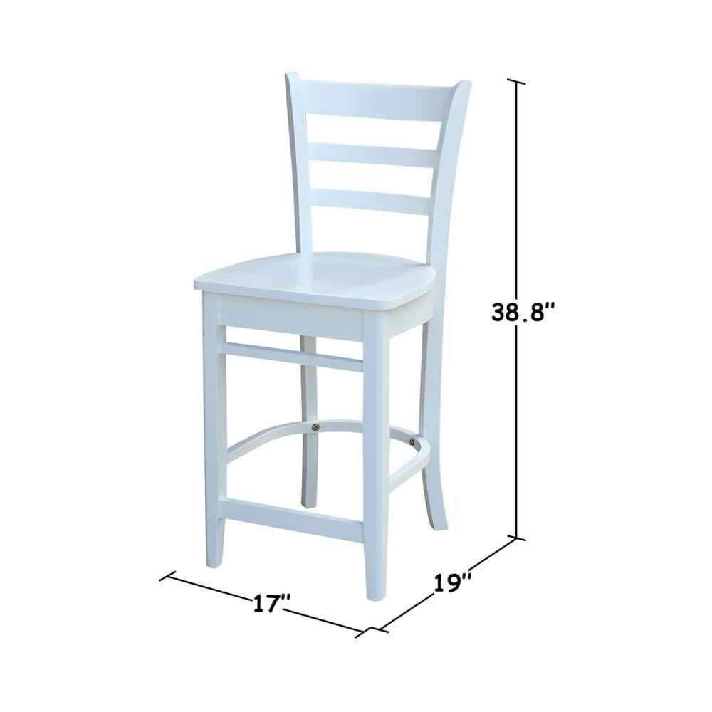 24" Emily Counter Height Barstool White - International Concepts: Hardwood Frame, Ladder-Back Design, Kitchen-Compatible