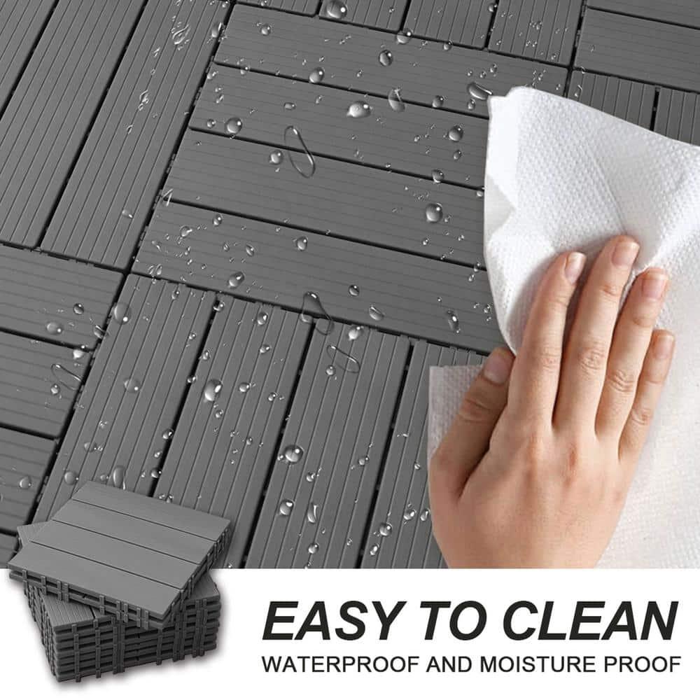 35 Pack Deck Tiles, 12 "x12" Square Interlocking Deck Tiles, Plastic Composite Deck Tiles Interlocking Outdoor All Weather, Pool Balcony Backyard Terrace, Dark Gray
