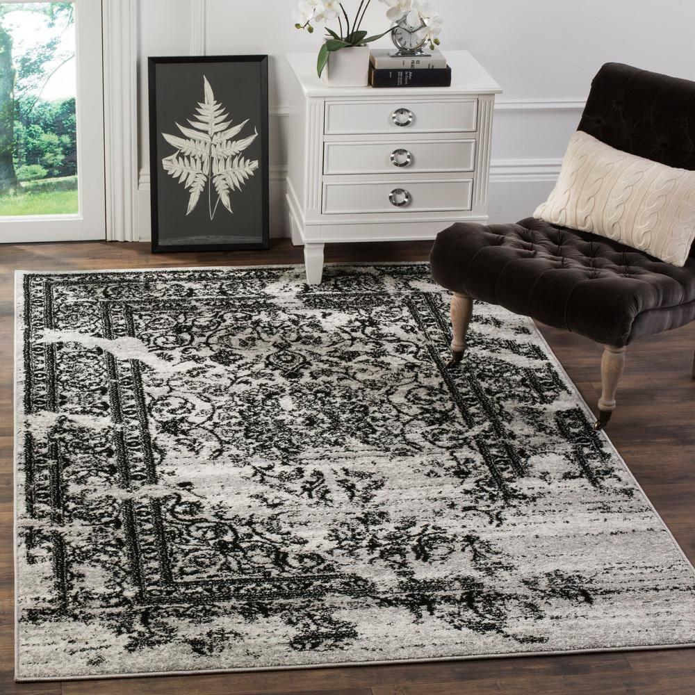 SAFAVIEH Adirondack Zoey Alfombra de Área Descolorida Tradicional, Plata / Negro, 12 'x 18'