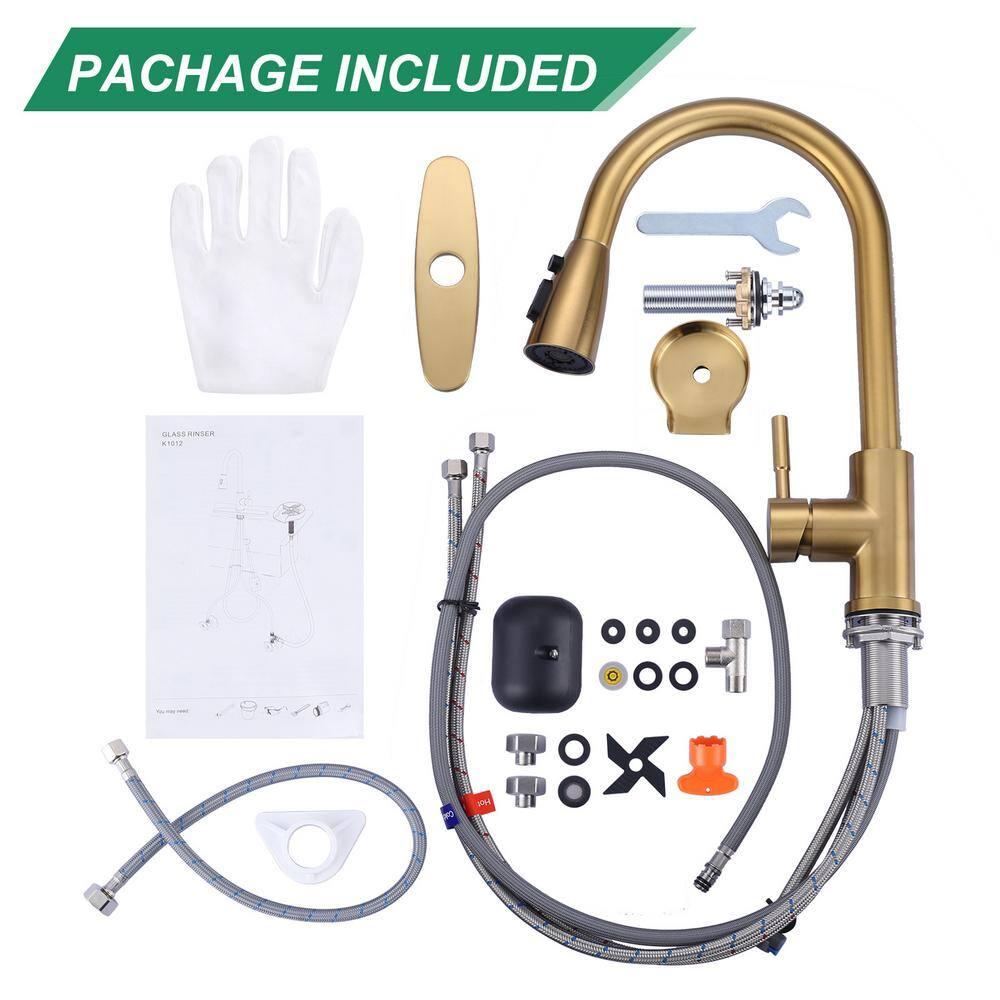 ARCORA Single Handle Stainless Steel Pull-Down Kitchen Faucet with Deckplate and Glass Rinser Combo