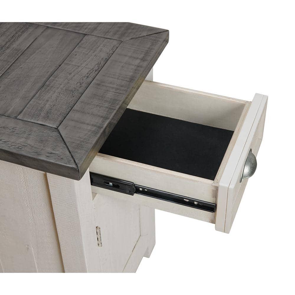 Martin Svensson Home Monterey Solid Wood Chairside Table with Power, White Stain and Grey