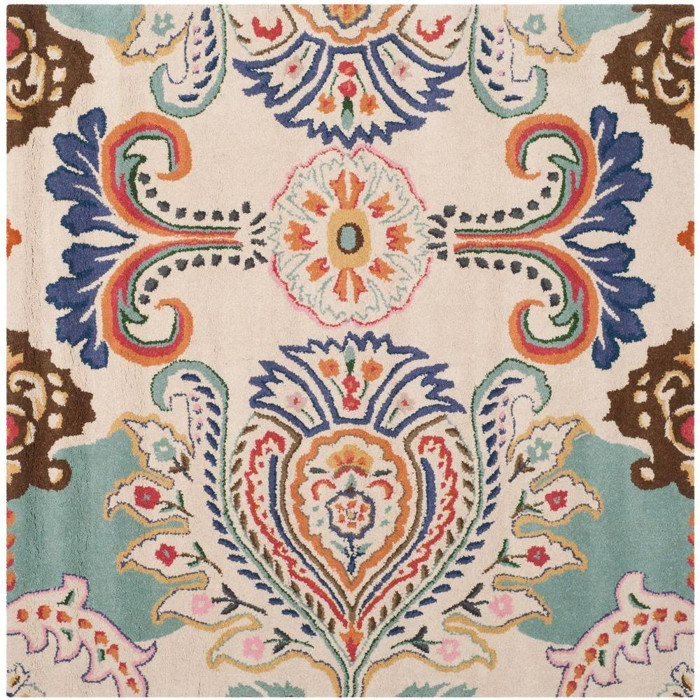 Bella BEL118 Hand Tufted Area Rug - Ivory/Teal - 7'x7' - Safavieh.