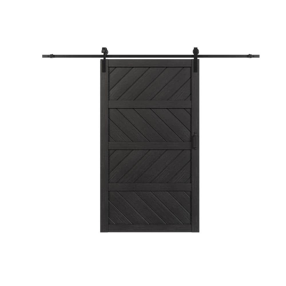 Sliding Barn Door 48”x84”, Black Barn Door with Modern Paneled Wave Design, Complete Barn Door Set, Waterproof PVC Surface, Assembly Required for Bedroom, Living Room, Closet, or Bathroom