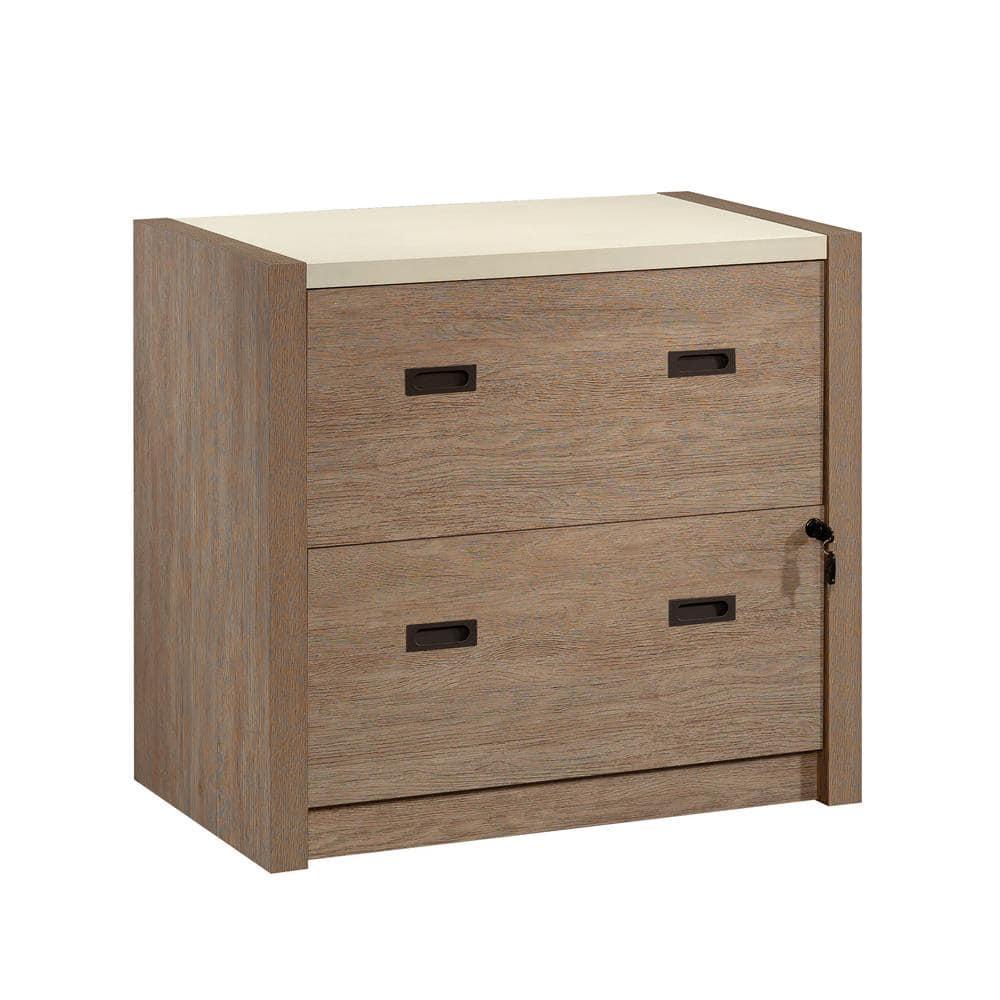 Sauder Dixon City 2 Drawer Lateral File Cabinet Brushed Oak: Lockable, 20" Deep Office Storage, MDF Construction