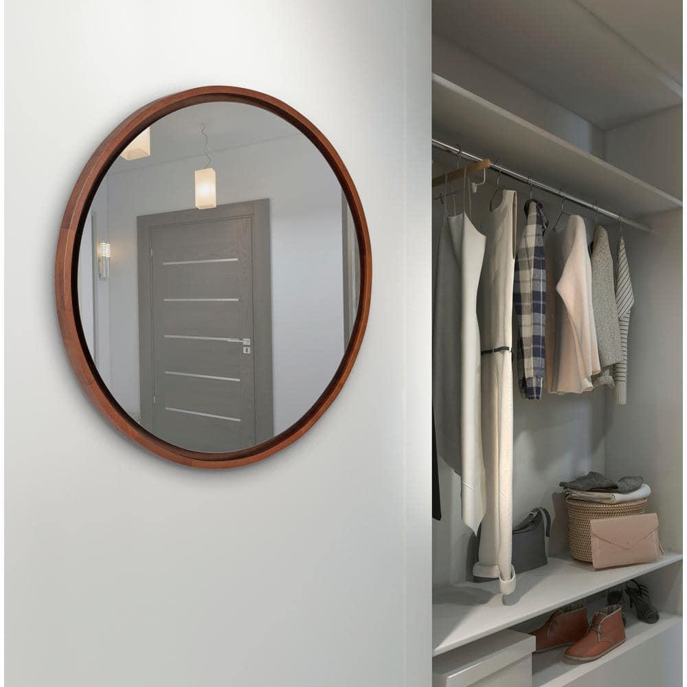 Kate & Laurel All Things Decor 30" Evans Round Wall Mirror Walnut Brown: Modern Style, Wood Frame, No Assembly Required