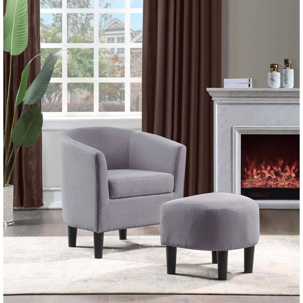 Convenience Concepts Take a Seat Churchill Accent Chair with Ottoman, Cement Gray Fabric