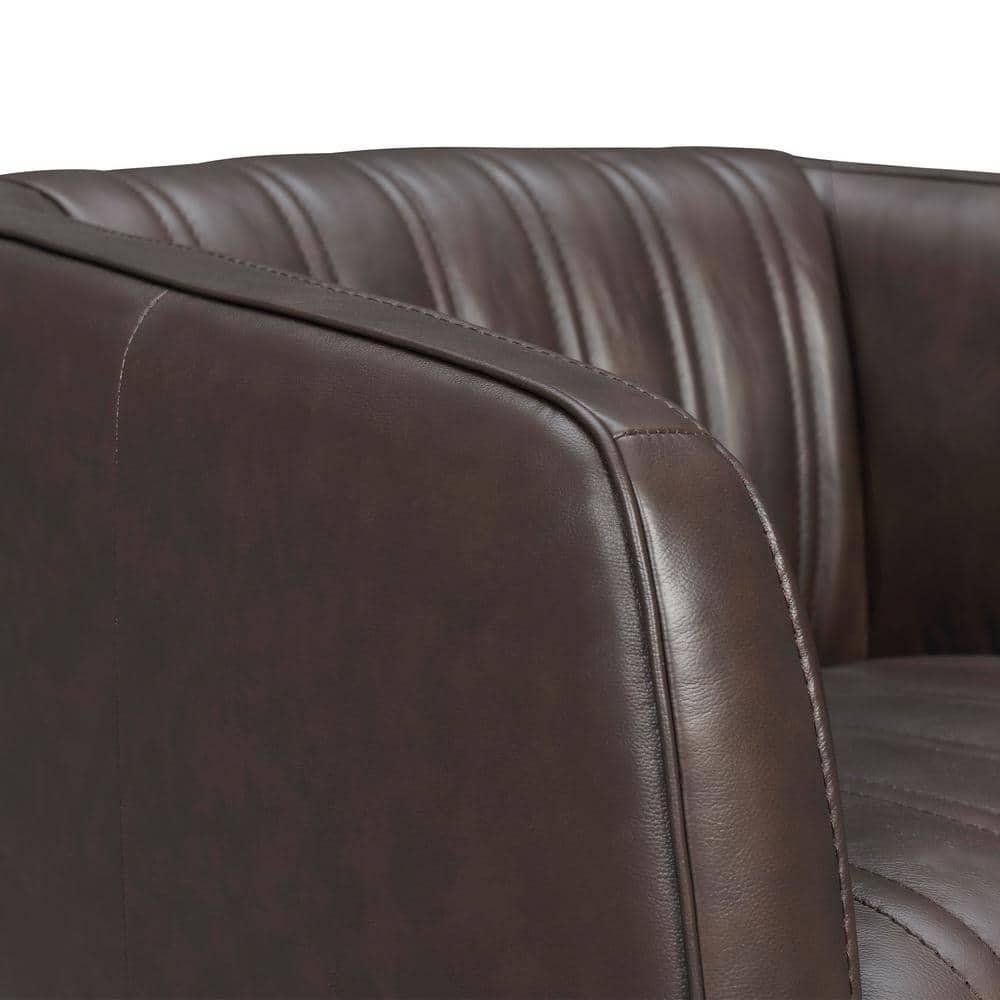 Armen Living Aries 17" Modern Leather Swivel Barrel Chair in Espresso