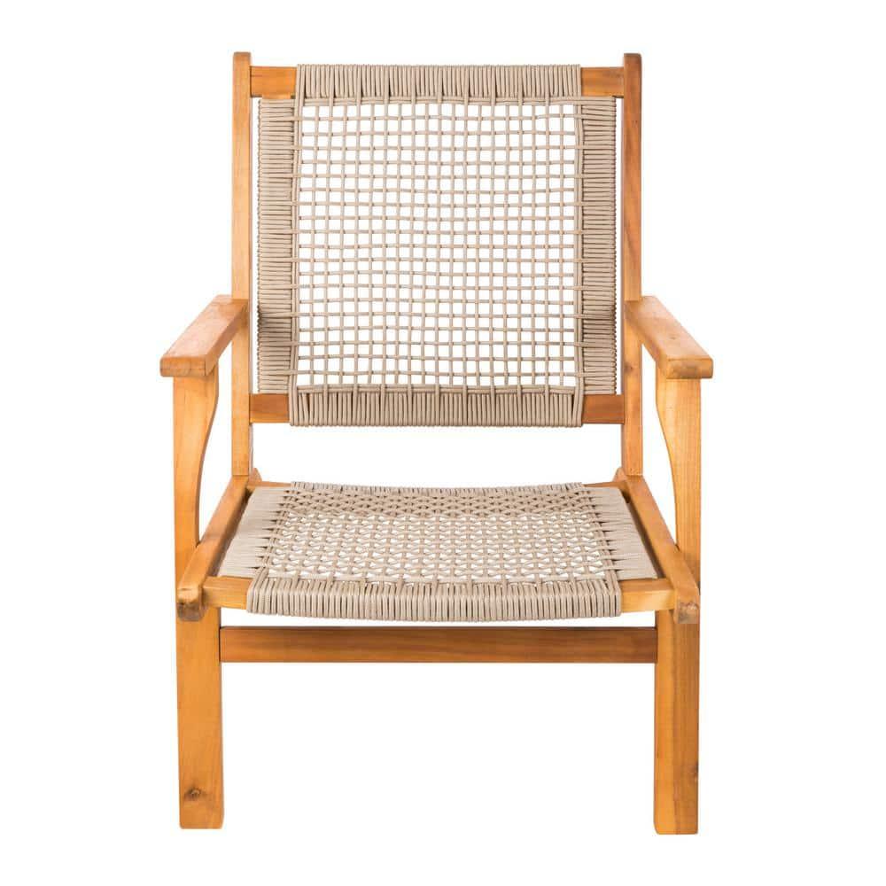 Balkene Home Patio Sense Vega Natural Stain Chair ,Acacia Wood Construction ,Woven Web Seat- Navy Blue Cording