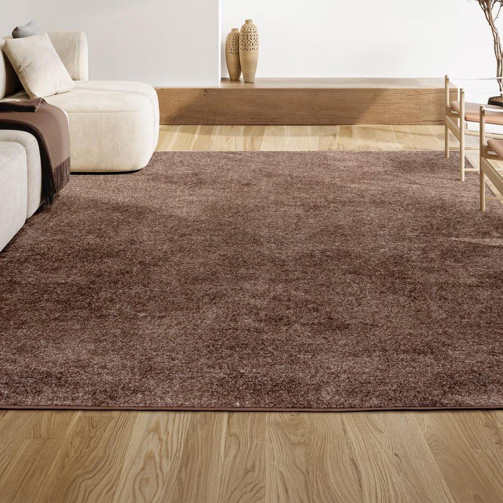 5'x8' Haze Solid Low-Pile Area Rug, Brown - JONATHAN Y