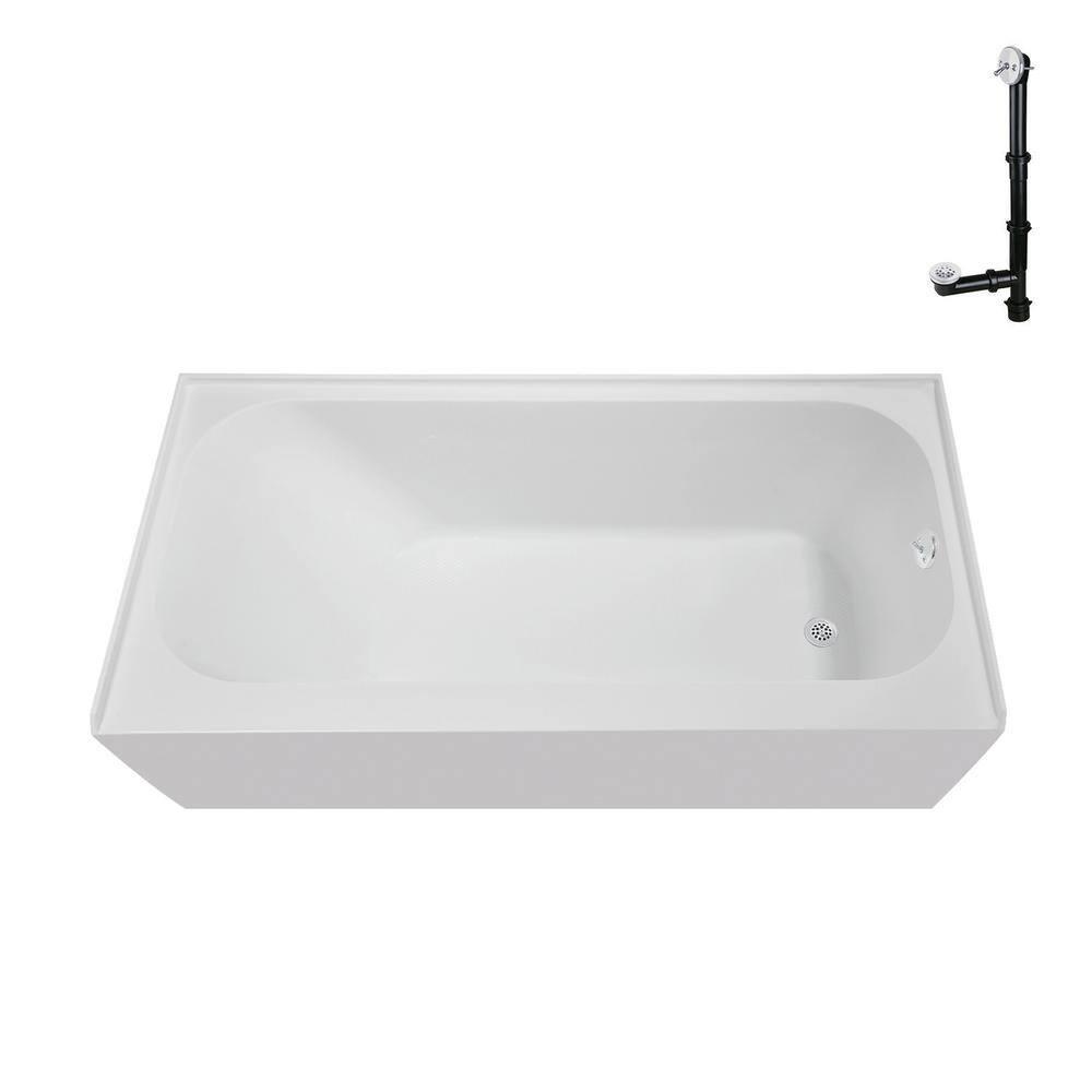 Streamline 60 in. x 30 in. Acrylic Right-Hand Drain Alcove Bathtub in Glossy White With External Drain