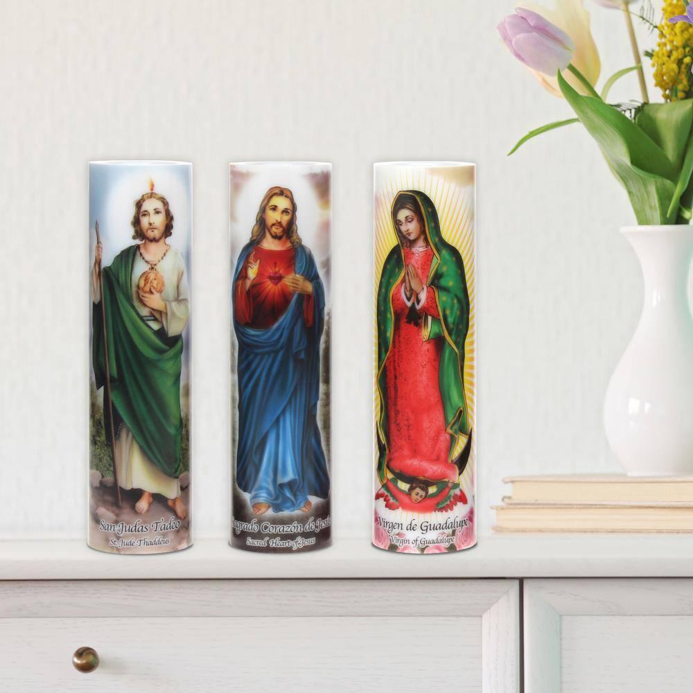 Stonebriar Flameless LED 8" Multi-color Religious Prayer Pillar Candle with Automatic Timer