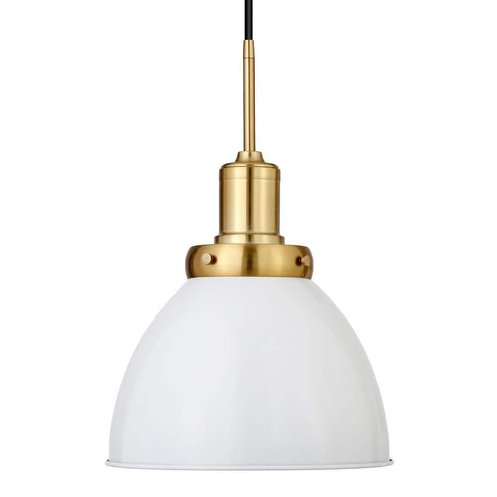 Henn&Hart 12" White/Brass Metal Pendant