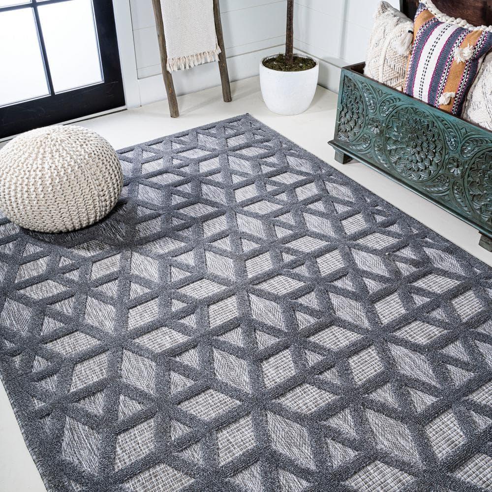 5 X 8 Talaia Neutral Geometric Indoor/Outdoor Area Rug, Dark Gray - JONATHAN Y