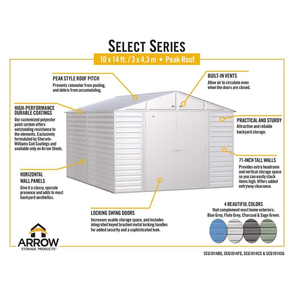 10 ft. W x 14 ft. D Steel Horizontal Storage Shed