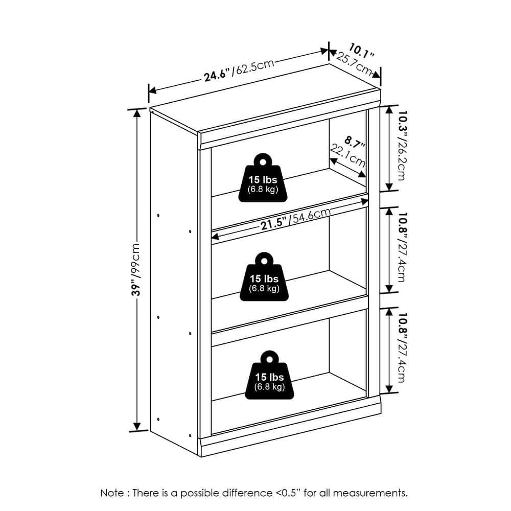 Furinno Rail 3-Tier Open Shelf Bookcase, White