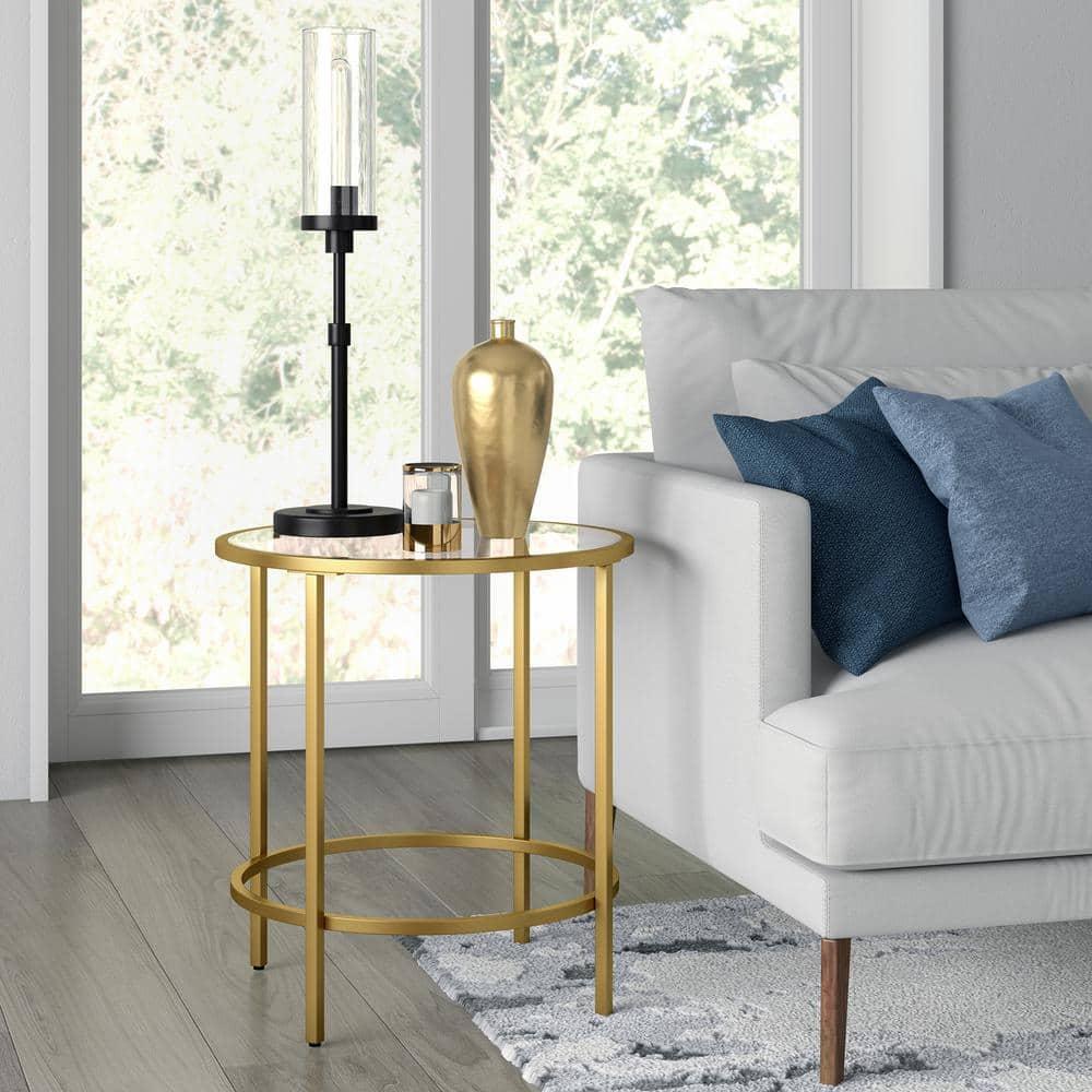Evelyn&Zoe Sivil 20" Wide Round Side Table, Brass