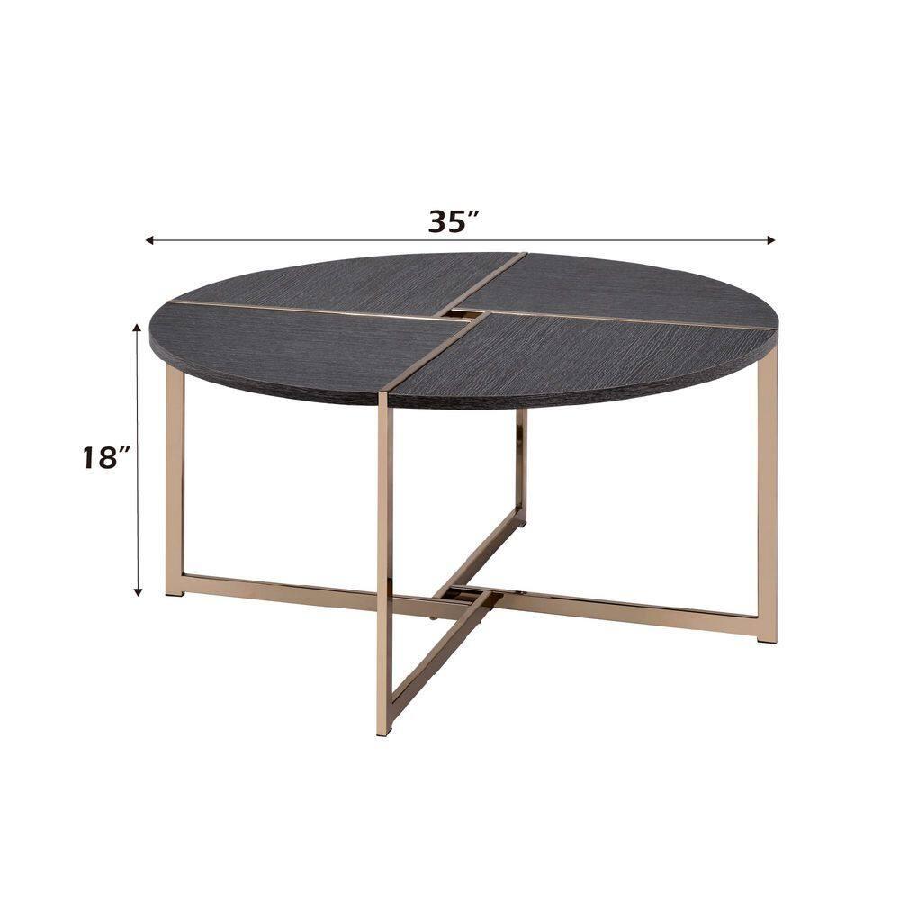 Bromia Coffee Table Black/Champagne - Acme Furniture: Elegant Round Design, Metal Frame, Paper Veneer Top