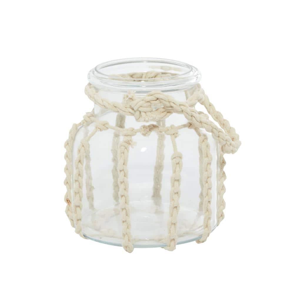 DecMode Clear Glass Decorative Candle Lantern with Rope Handle
