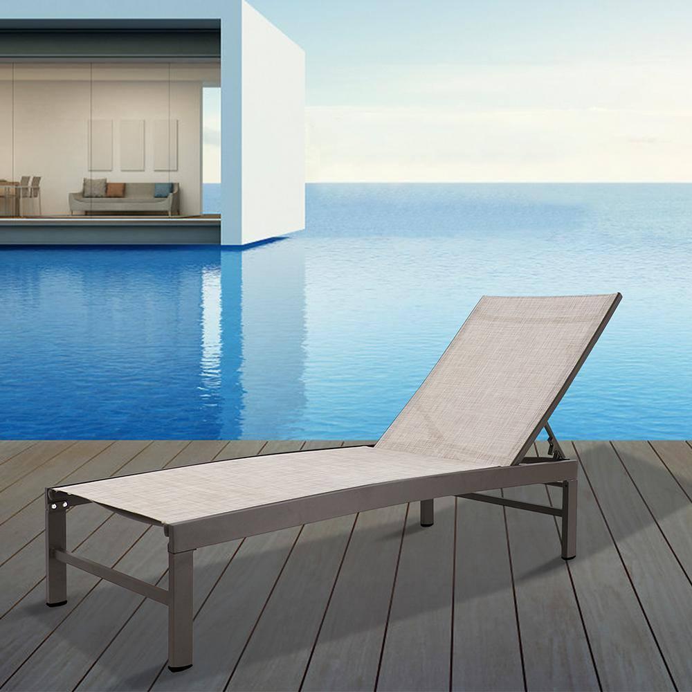 Outdoor Five Position Adjustable Chaise Lounge Chair Beige - Crestlive Products