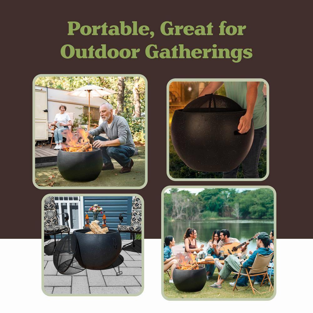 Pure Garden 24" Magnesium Oxide Round Outdoor Fire Pit Set Black: Includes Poker, Cover, 4200 BTU Output