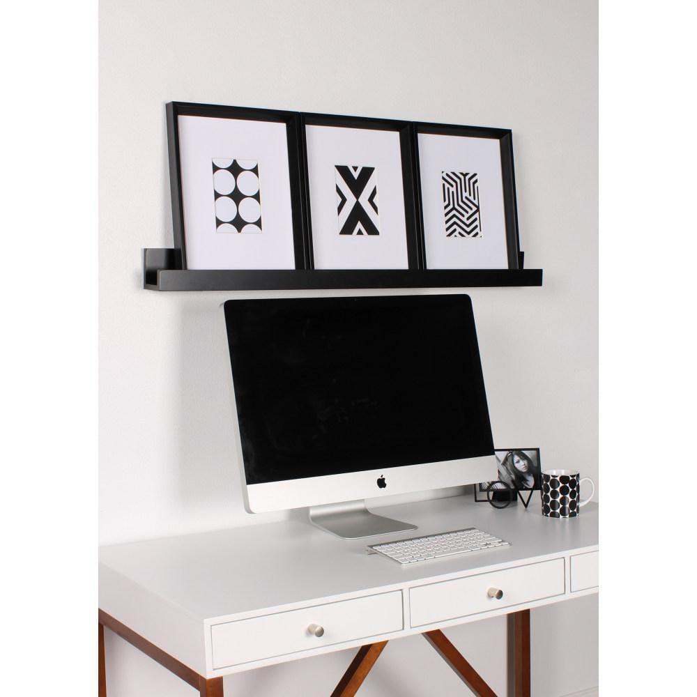 Wood Floating Wall Shelf Picture Frame Holder Ledge, Black