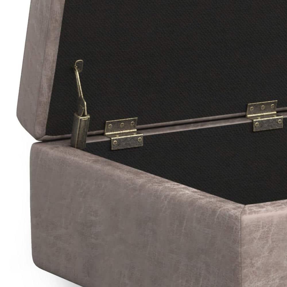 Simpli Home Shay 34"W Upholstered Coffee Table Storage Ottoman with Lift Top and Tufted Detailing