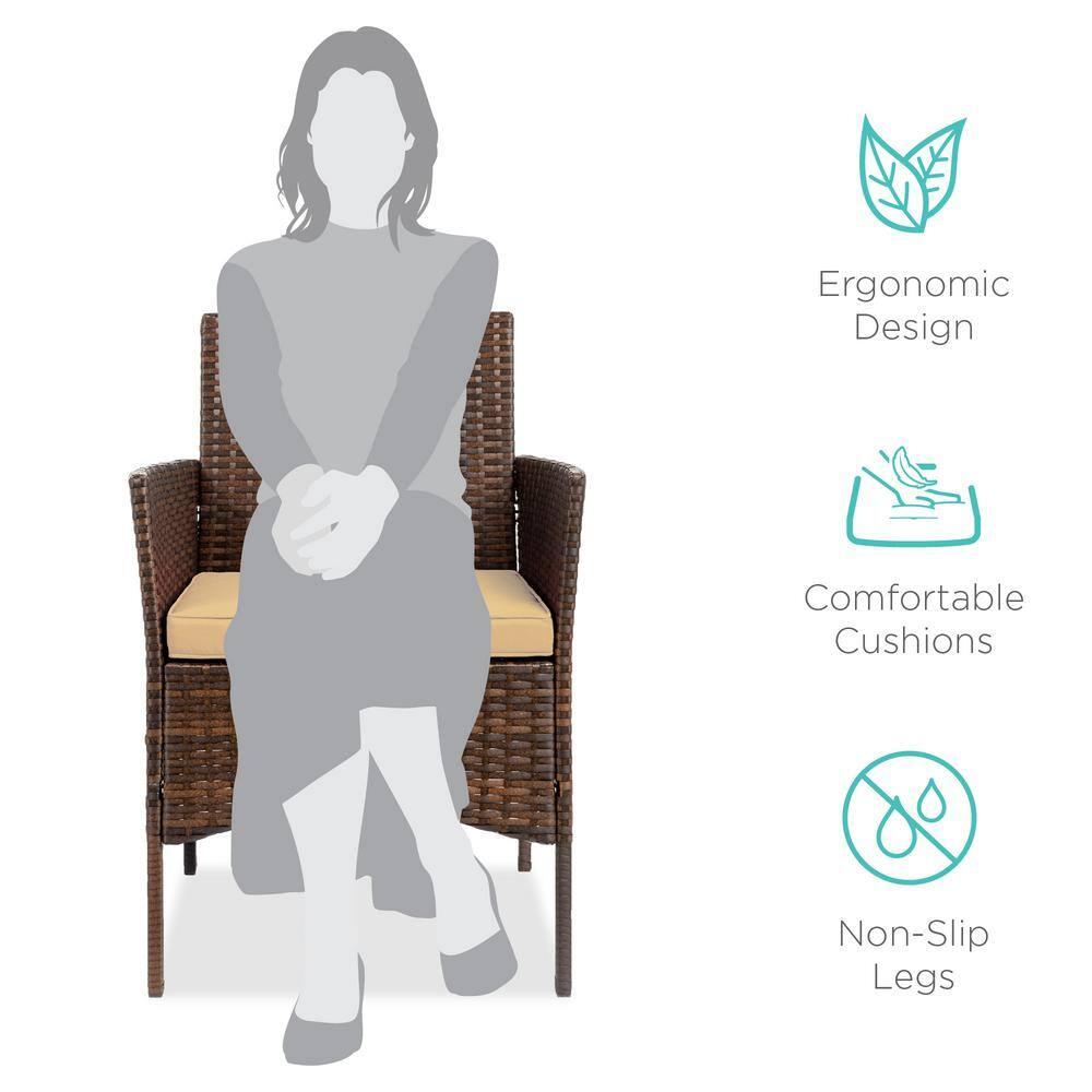 Best Choice Products 3-Piece Outdoor Wicker Conversation Patio Bistro Set, w/ 2 Chairs, Table - Brown/Tan