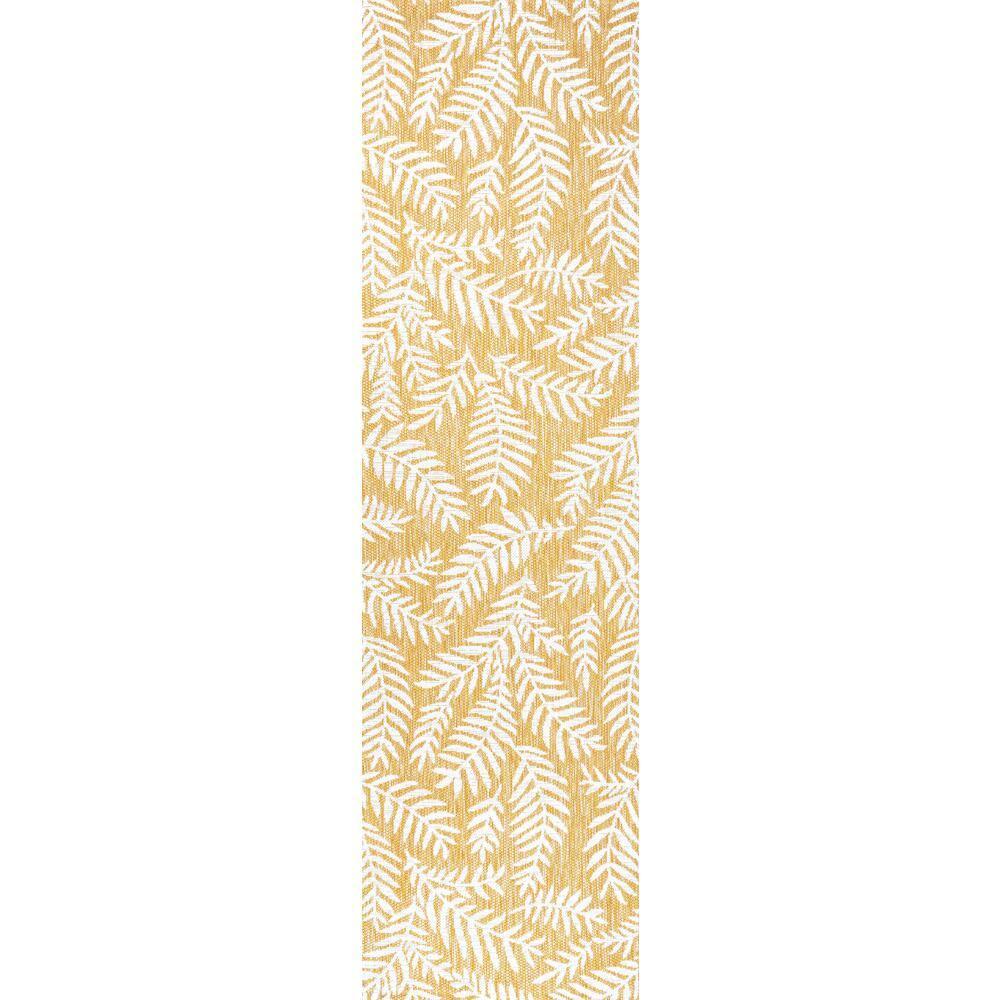 2' x 10' Nevis Palm Frond Indoor/Outdoor Runner Rug, Yellow/Cream - JONATHAN Y