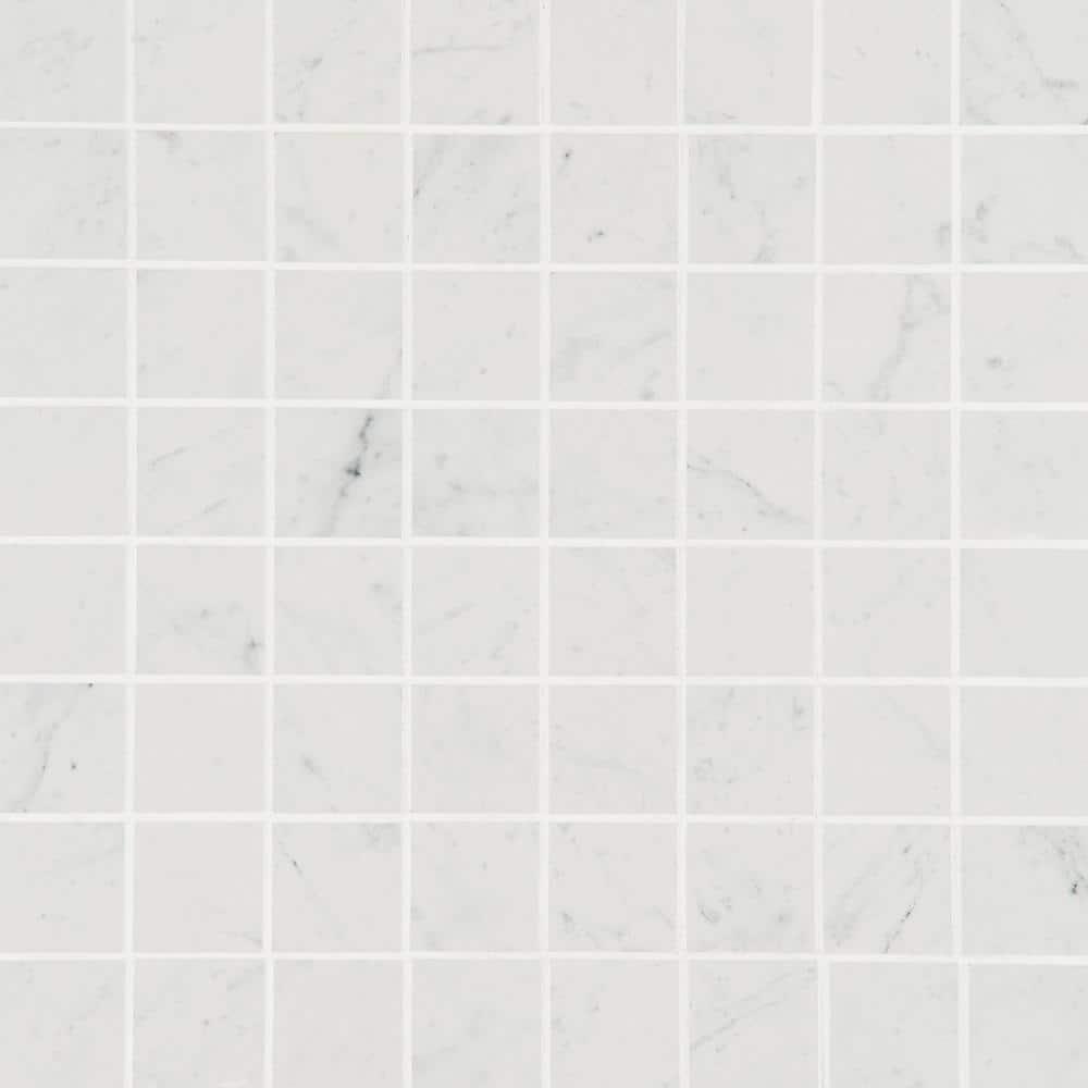 Saroshi Carrara Giola 11.81 in. x 11.81 in. Matte Porcelain Floor and Wall Mosaic Tile (0.96 sq. ft./Each)