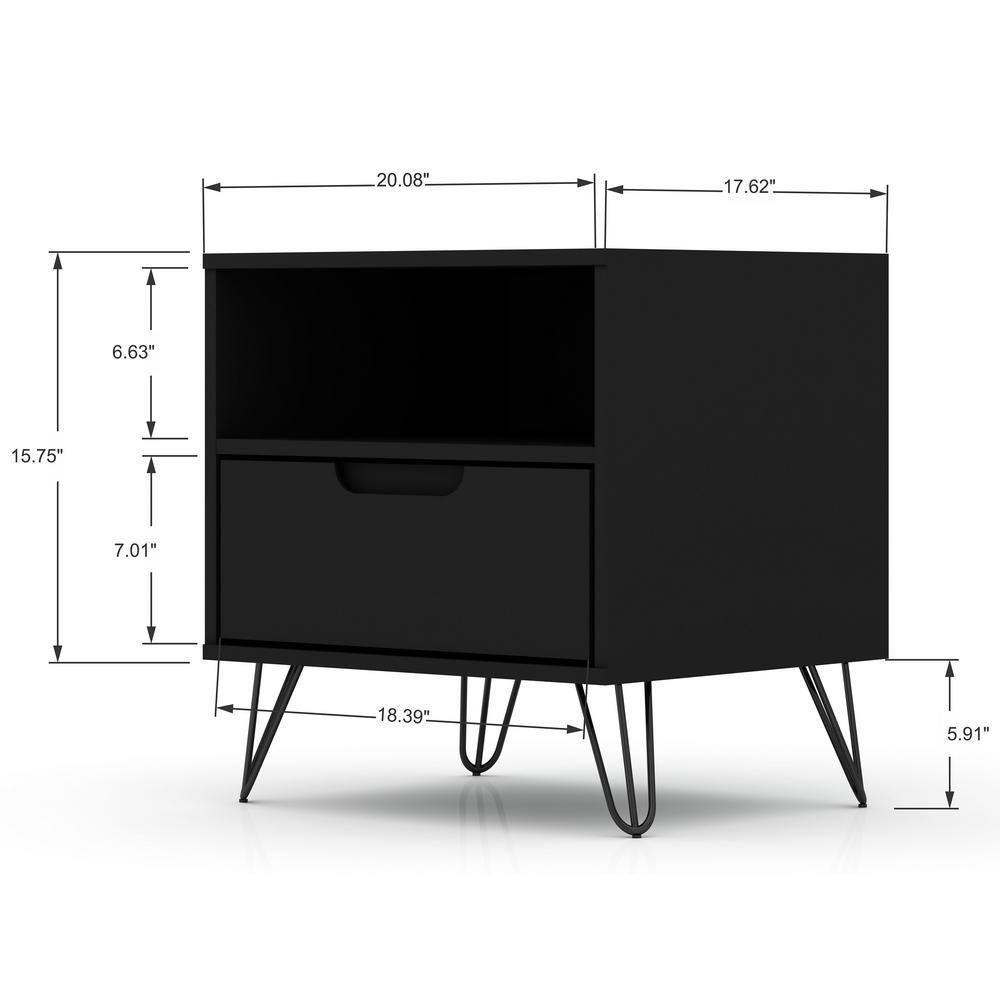 Set of 2 Rockefeller 1 Drawer Nightstands Black - Manhattan Comfort