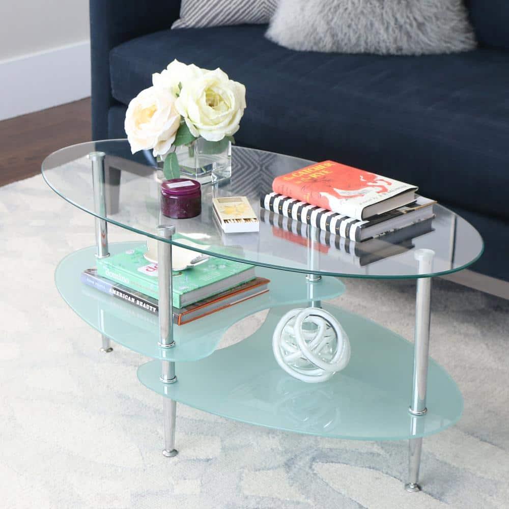 Walker Edison Mid-Century Modern Oval Glass Coffee Table