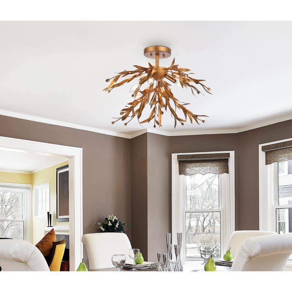Elegant Lighting Priscilla 23 inch flush mount in gold leaf
