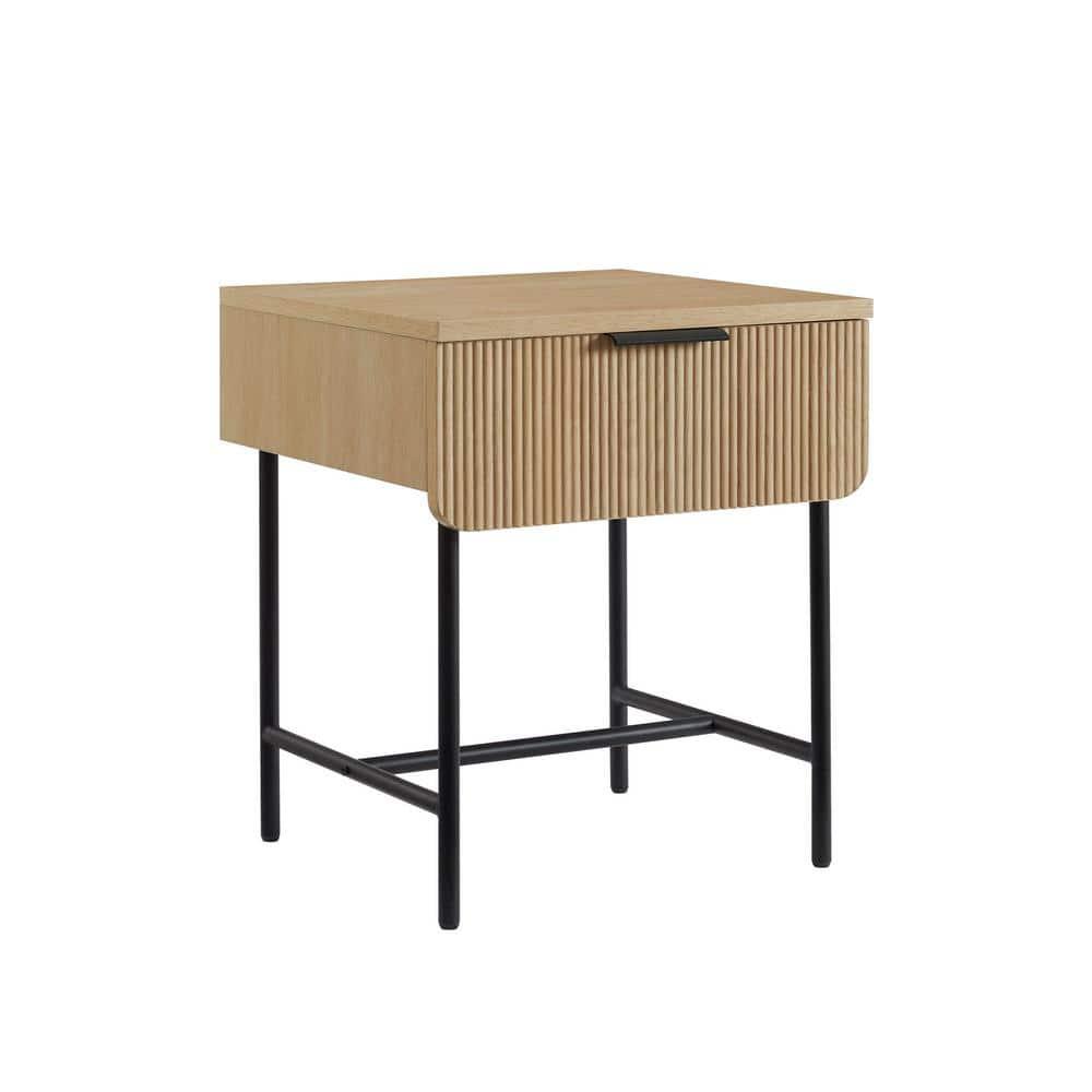 Saracina Home Modern Fluted 1 Drawer Side Table Coastal Oak/Black