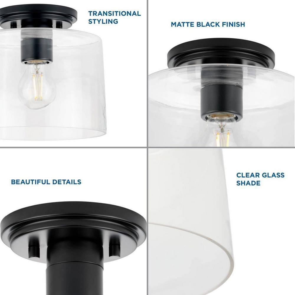 Progress Lighting, Adley Collection, 1-Light Flush Mount, Matte Black, Clear Glass Shade