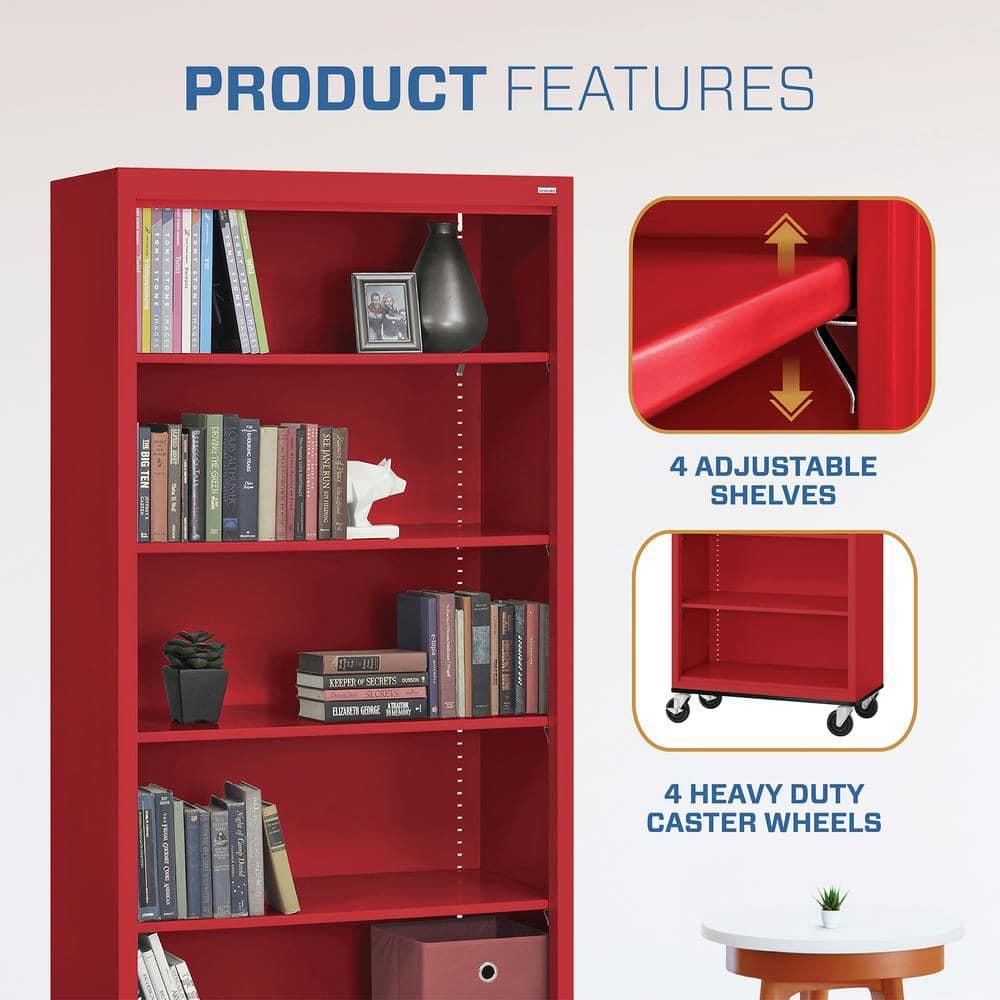 Sandusky Lee 36" W x 18" D x 78" H Steel Mobile Bookcase with 4 Adjustable Shelves by Sandusky