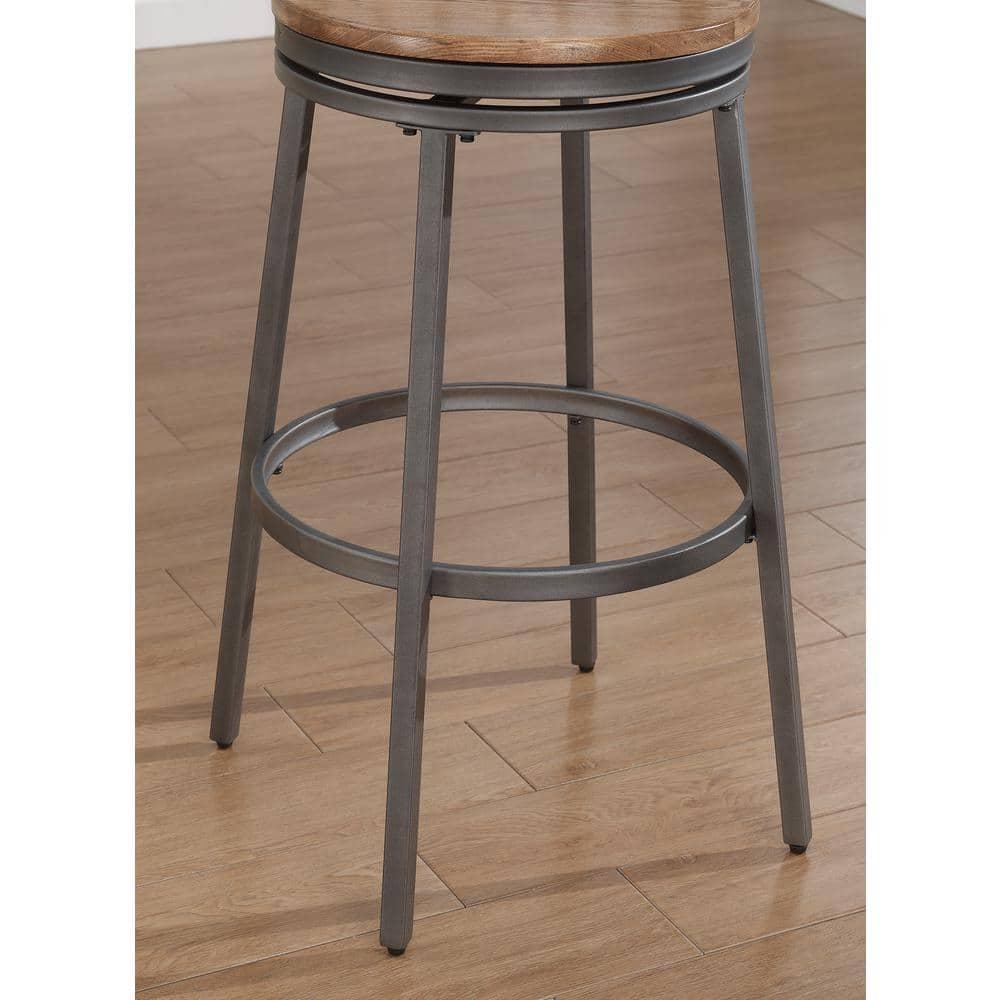 Stockton 25" Backless Metal Swivel Stool - Slate Grey - Golden Oak Seat
