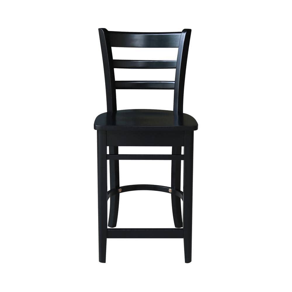 24" Emily Counter Height Barstool Antiqued Black - International Concepts: Solid Wood, Ladder-Back, Square Seat