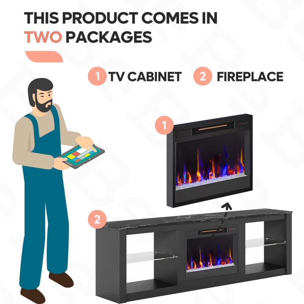 Bestier Electric Fireplace TV Stand for 75" TV Farmhouse LED Entertainment Center Console Table for Living Room in Black