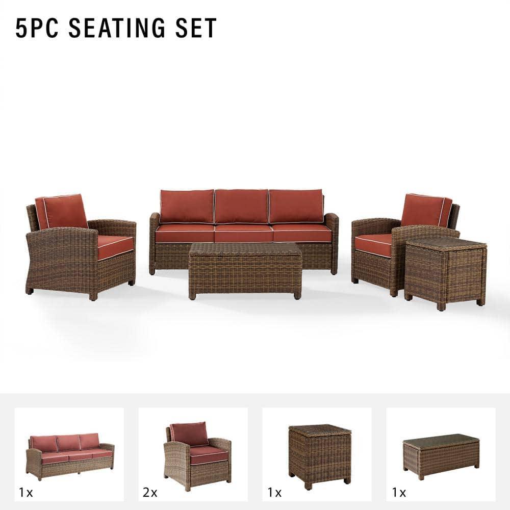 Bradenton Outdoor Wicker Sofa Conversation Set with Sangria Cushions - 5 Piece