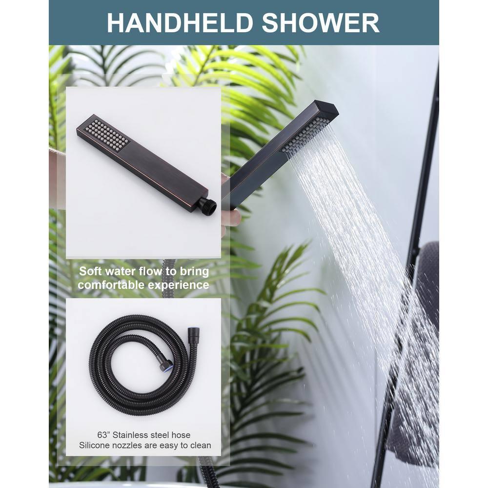 Single-Handle Floor Mount Freestanding Tub Faucet Waterfall Tub Filler with Handheld Shower in Oil Rubbed Bronze
