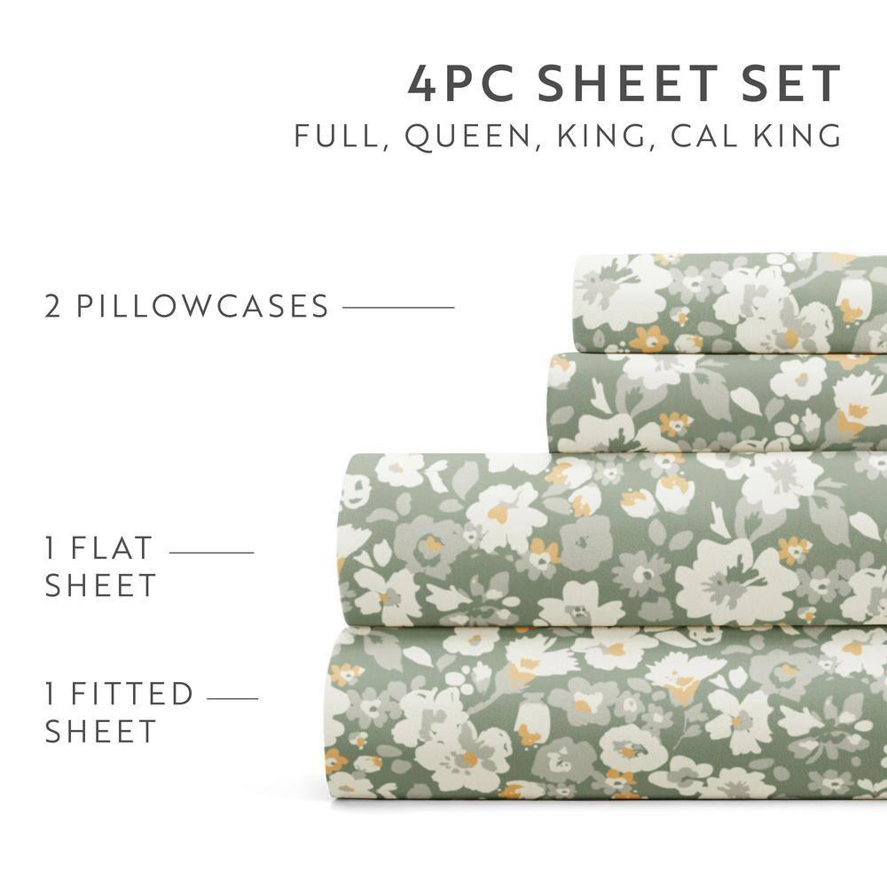 4 Piece Sheet Set Patterned Microfiber Ultra Soft Bedding in Floral Dream