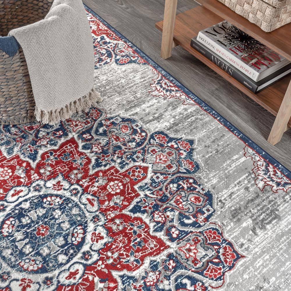 4'x6' Modern Persian Vintage Moroccan Medallion Area Rug, Navy/Red - JONATHAN Y