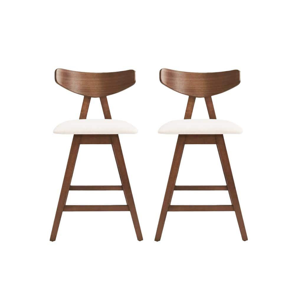 Noble House Marten Indoor Fabric Upholstered Wood Counter Stools, Set of 2, Light Beige