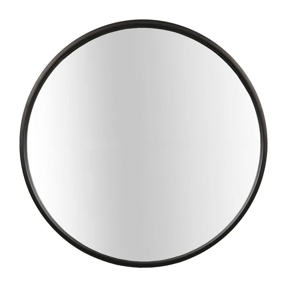 WallBeyond Classic Wooden Frame Farmhouse Round Wall Mirror Satin Black 24 inches Black