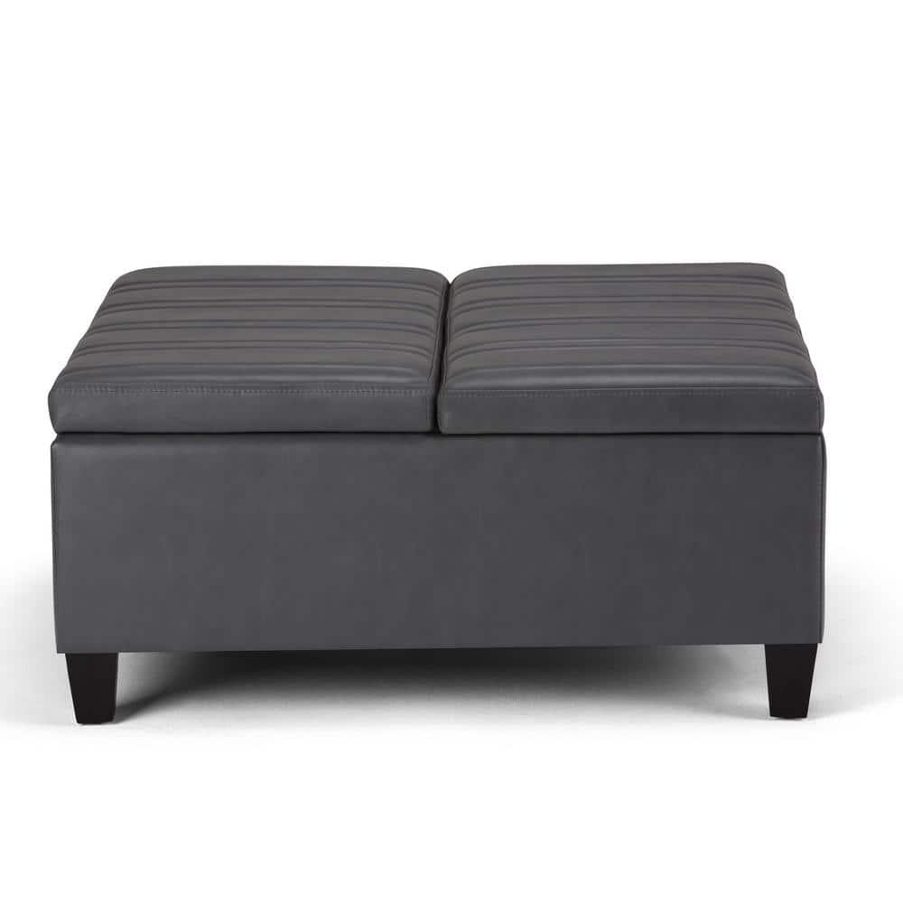 Simpli Home Ellis 36"W Upholstered Square Coffee Table Storage Ottoman with Split Lift Top