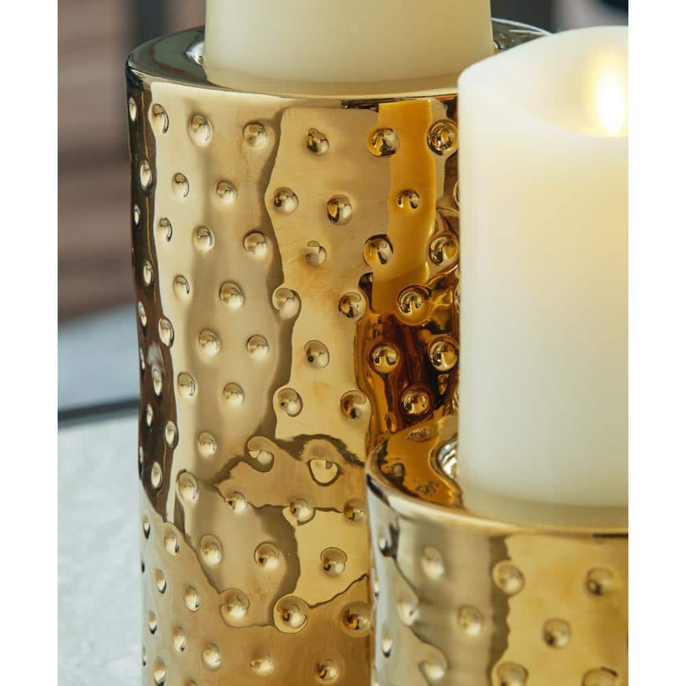 Signature Design by Ashley Contemporary Marisa Candle Holder (Set of 3)  Gold Finish