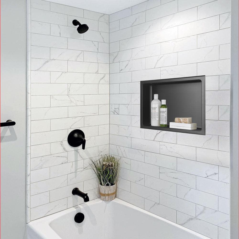 16 in. W x 12 in. H x 4 in. D 18-Gauge Bathroom Shower Wall Niche in Matte Black